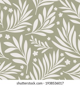 Vector hand drawn leaves seamless pattern. Abstract trendy floral background. Repeatable texture.