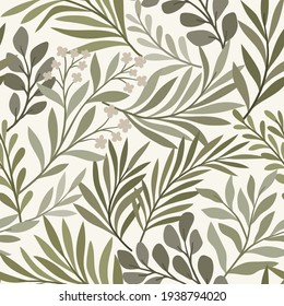 Vector hand drawn leaves seamless pattern. Abstract trendy floral background. Repeatable texture.