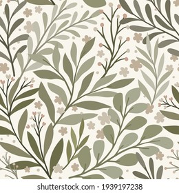 Vector hand drawn leaves seamless pattern. Abstract trendy floral background. Repeatable texture.