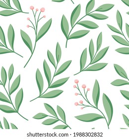 Hojas dibujadas a mano vectorial sin costura. Resumen de fondo floral de moda. Textura repetible.