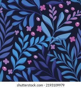 Vector hand drawn leaves seamless pattern. Abstract trendy floral background. Repeatable texture.