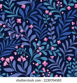 Vector hand drawn leaves seamless pattern. Abstract trendy floral background. Repeatable texture.