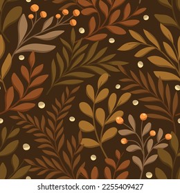 Vector hand drawn leaves seamless pattern. Abstract trendy floral background. Repeatable texture.