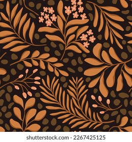 Vector hand drawn leaves seamless pattern. Abstract trendy floral background. Repeatable texture.