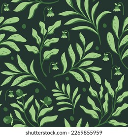 Vector hand drawn leaves seamless pattern. Abstract trendy floral background. Repeatable texture.