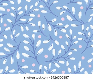 Vector hand drawn leaves seamless pattern. Abstract trendy floral background. Repeatable texture.