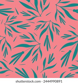 Vector hand drawn leaves seamless pattern. Abstract trendy floral background. Repeatable texture