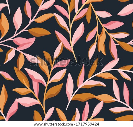 Vector hand drawn leaves seamless pattern. Abstract trendy floral background. Repeatable texture.