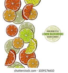 Vector hand drawn lemon. Sketch citrus. Doodle. Tropical fruit cover. Perfect for summer design.