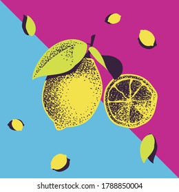 Vector hand drawn lemon. Tropical fruit. Sketch. Pop art. Perfect for invitations, greeting cards, posters. Bright illustration