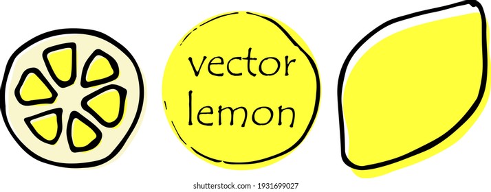 Vector hand drawn lemon. Tropical fruit. Sketch. Doodle. Perfect for summer design. Concept for kids children print, clothes, pattern, learning material, alphabet, wrapping paper.