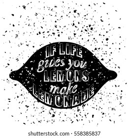 Vector Hand Drawn Lemon Typography Poster on Grunge Particles Background. Motivational Quote.Natural Fresh Fruit Banner.