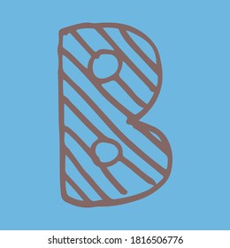 Vektor handgezeichnet Buchstabe B. Farbige englische ABCs. Einfache typografische Gestaltung des lateinischen Großbuchstaben mit Streifen. Kinderzeichnung. Vorlage für Banner, Poster, Grußkarte, Druck
