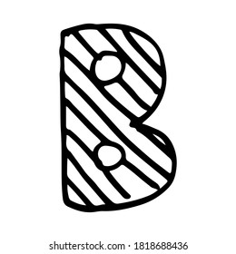 Vector hand drawn letter B. Colorful English ABCs. Simple typographic design of Latin capital letter with stripes. Childish drawing. Template for banner, poster, greeting card, print
