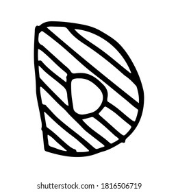Letra D dibujada a mano por vectores. Coloridos ABC ingleses. Diseño tipográfico simple de letra mayúscula latina con rayas. Dibujo infantil. Plantilla para banner, afiche, tarjeta de saludo, imprimir