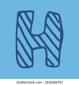 Vector hand drawn letter H. Colorful English ABCs. Simple typographic design of Latin capital letter with stripes. Childish drawing. Template for banner, poster, greeting card, print