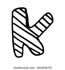 Vector hand drawn letter K. Colorful English ABCs. Simple typographic design of Latin capital letter with stripes. Childish drawing. Template for banner, poster, greeting card, print