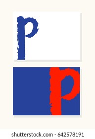 Vector hand drawn letter P with smooth acrylic brush style edges, colorful saturated background set
