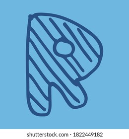 Letra R dibujada a mano por vectores. Coloridos ABC ingleses. Diseño tipográfico simple de letra mayúscula latina con rayas. Dibujo infantil. Plantilla para banner, afiche, tarjeta de saludo, imprimir