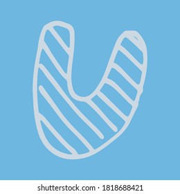 Letra U dibujada a mano por vectores. Coloridos ABC ingleses. Diseño tipográfico simple de letra mayúscula latina con rayas. Dibujo infantil. Plantilla para banner, afiche, tarjeta de saludo, imprimir