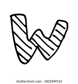 Vektor handgezeichnet Buchstaben W. Farbige englische ABCs. Einfache typografische Gestaltung des lateinischen Großbuchstaben mit Streifen. Kinderzeichnung. Vorlage für Banner, Poster, Grußkarte, Druck