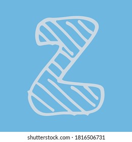 Letra Z dibujada a mano por vectores. Coloridos ABC ingleses. Diseño tipográfico simple de letra mayúscula latina con rayas. Dibujo infantil. Plantilla para banner, afiche, tarjeta de saludo, imprimir