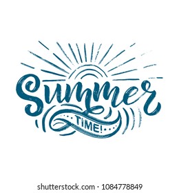 Vector hand drawn lettering about Summer. Isolated calligraphy for travel agency, beach party. Great design for postcard, t-shirt or poster.