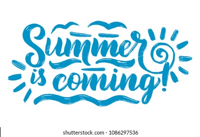 Vector hand drawn lettering about Summer. Isolated calligraphy for travel agency, beach party. Great design for postcard, t-shirt or poster.