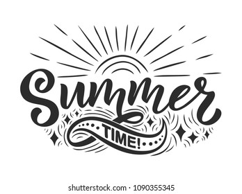 Vector hand drawn lettering about Summer. Isolated calligraphy for travel agency, beach party. Great design for postcard, t-shirt or poster.