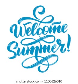 Vector hand drawn lettering about Summer. Isolated calligraphy for travel agency, beach party. Great design for postcard, t-shirt or poster.