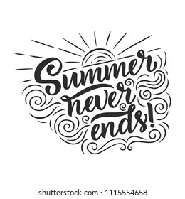 Vector hand drawn lettering about Summer. Isolated calligraphy for travel agency, beach party. Great design for postcard, t-shirt or poster.