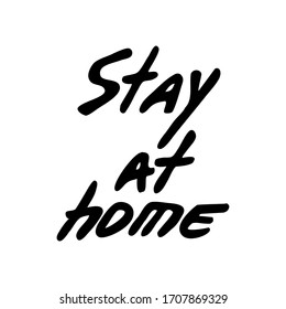 Vector hand drawn lettering about coronavirus isolated on white background. Covid-19, Stay at Home, work in home. Pandemic protection. Monochrome illustration quarantine in doodle style