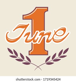 Vektor handgezeichnete Buchstabenbanner "1. Juni" für den Internationalen Kindertag. Grußkartenschrift, handgezeichnet. Orange Wörter auf ecru Hintergrund