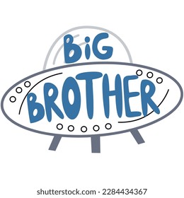 Letras dibujadas a mano por vectores Gran Hermano. El hermano mayor cita la inscripción con ufo. Prefecto para invitación a tarjeta, afiche, plantilla, banner. 