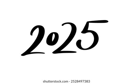 Vector hand drawn lettering calligraphy line number text 2025. Happy New Year Christmas greeting card. Vintage illustration design.