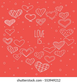 Vector hand drawn lettering card with hearts