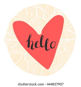 Vector Hand Drawn Lettering, Curves Line, Plants An Dots. Calligraphy for banners, labels, signs, prints, posters, web.Hello