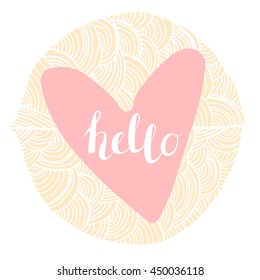 Vector Hand Drawn Lettering, Curves Line, Plants An Dots. Calligraphy for banners, labels, signs, prints, posters, web and phone case.Hello
