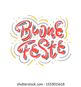 Carteles dibujados a mano con elementos decorativos - Buone feste en italiano significa Felices fiestas - Diseño para Navidad o Año Nuevo tarjeta de felicitación, postal, volante, adhesivo