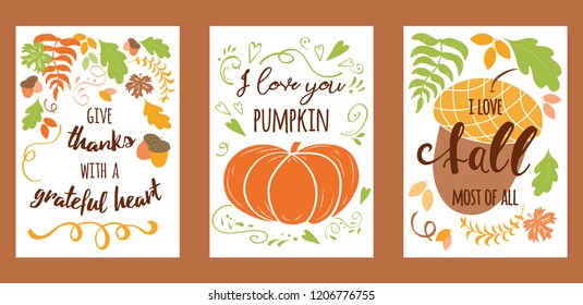 Vector hand drawn lettering element Happy Thanksgiving Day print Vertical banners