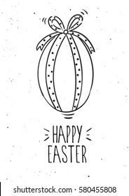 Vector hand drawn lettering. Happy easter egg. Illustration, poster, postcard.