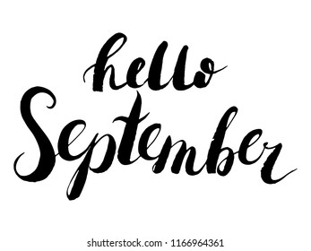 Vector hand drawn lettering - hello september. Isolated calligraphy 