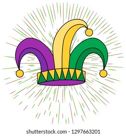 Vector hand drawn lettering illustration eps10 for Mardi gras carnival poster, brochure, logo, greeting card, party invitation with fat tuesday mask with feathers in purple, gold, yellow, green colors