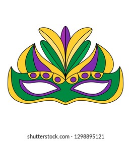 Vector hand drawn lettering illustration eps10 for Mardi gras carnival poster, brochure, logo, greeting card, party invitation with fat tuesday mask with feathers in purple, gold, yellow, green colors
