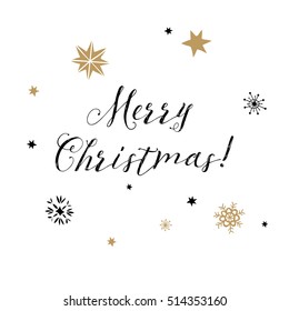 Vector hand drawn lettering Merry christmas. Card for print. Posters, invitations, cards, etc