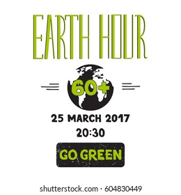 Vector hand drawn lettering on white background. Retro style calligraphy for Earth hour. For greeting card, logo, badge, print, poster, party design.