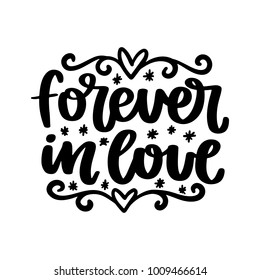 Vector hand drawn lettering poster with decor. Creative typography card with phrase. Romantic text, Valentines day theme.