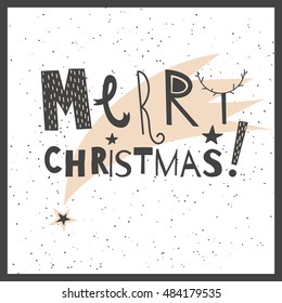 Vector hand drawn lettering sign Merry Christmas with star trace. Text design for greetings, card, invintations or postcards. Funny hand drawn font. Calligraphy collection.