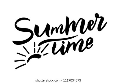 Vector hand drawn lettering - Summer time.Hand drawn typographic design "Summer Time".Isolated calligraphy for  summer party, travel agency,travel bureau, tourist office.design for postcard, t-shirt