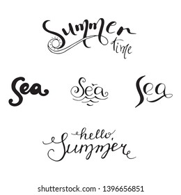 Vector hand drawn lettering - Summer time.Hand drawn typographic design. Isolated calligraphy for summer party, travel agency, travel bureau, tourist office.design for postcard, t-shirt